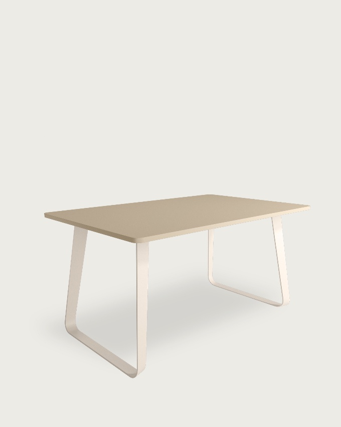 Pearl melamine top dining table with ivory metal legs 140 x 90 cm