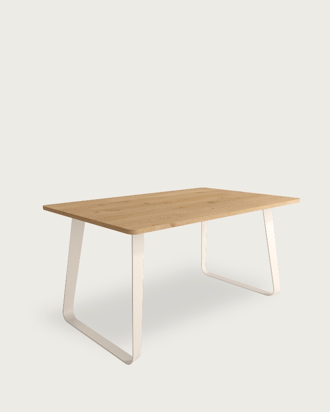 Table Como with melamine oak top and ivory metal leg 140 x 90 cm