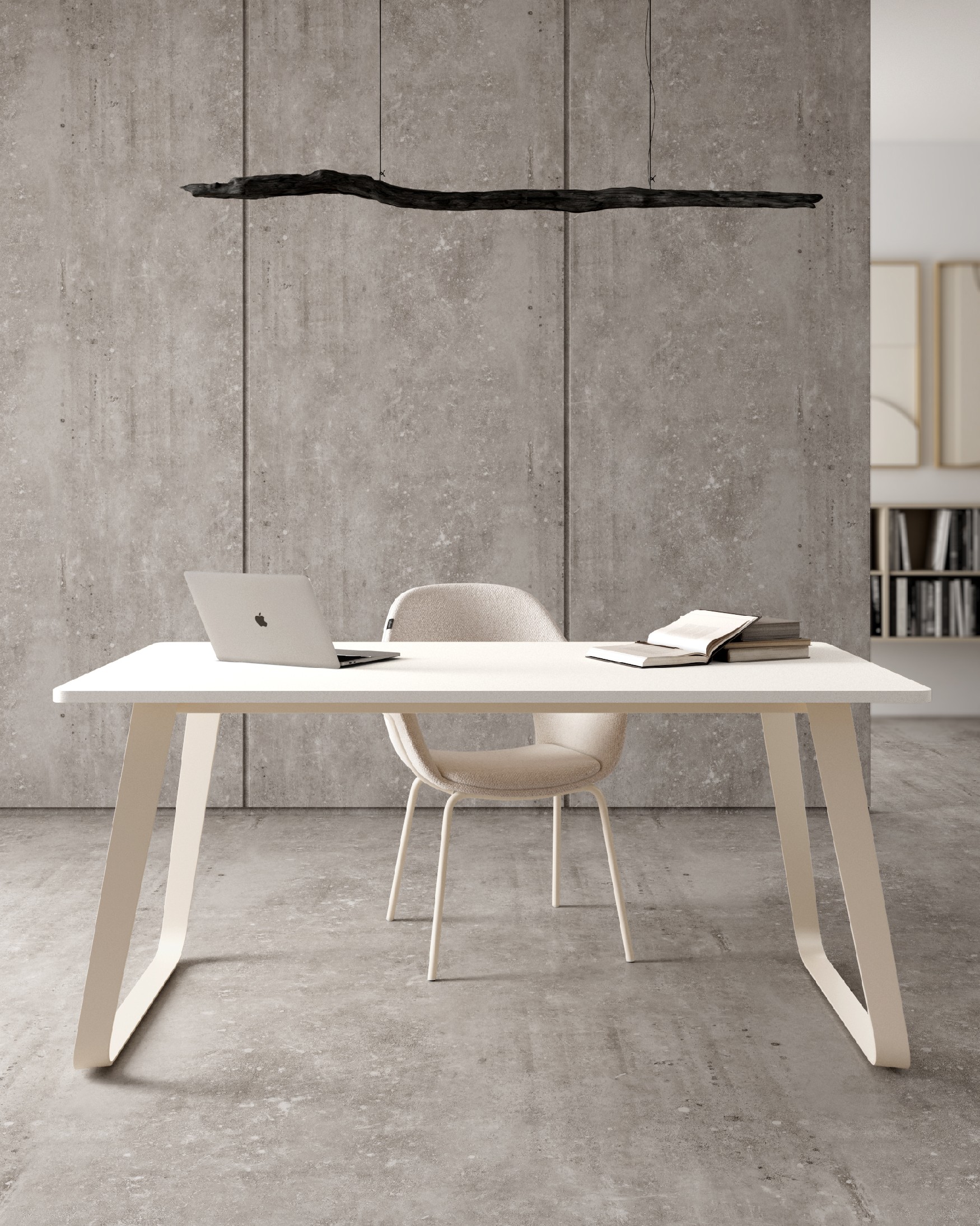 Mesa Como con sobre de melamina soul blanco y pata metálica marfil 180 x 90 cm