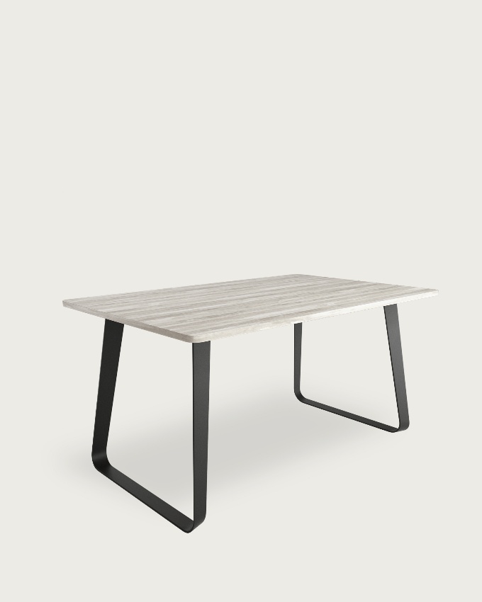 Table Como with melamine top artic and black metal leg 140 x 90 cm