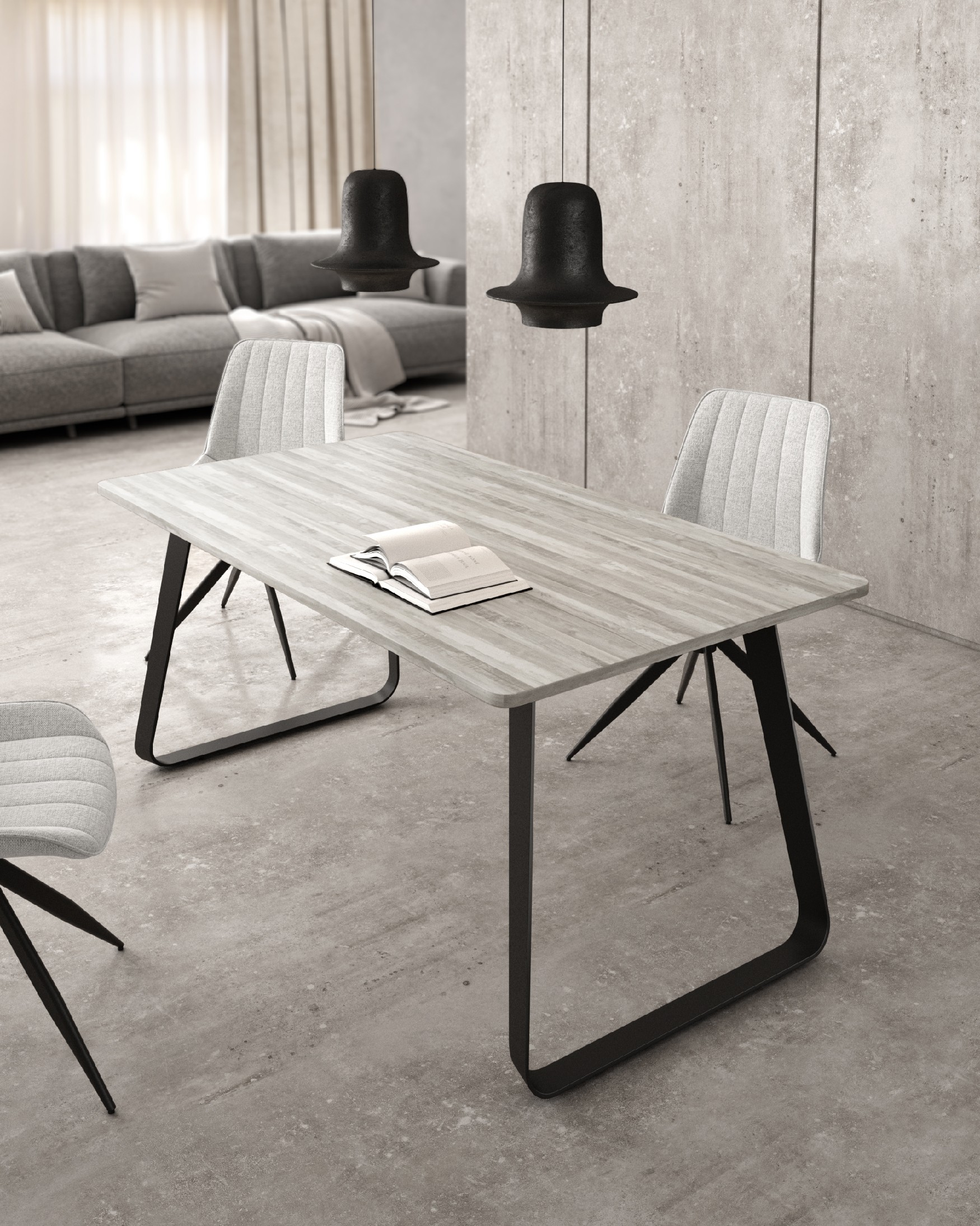 Mesa Como con sobre de melamina artic y pata metálica negra 160 x 90 cm
