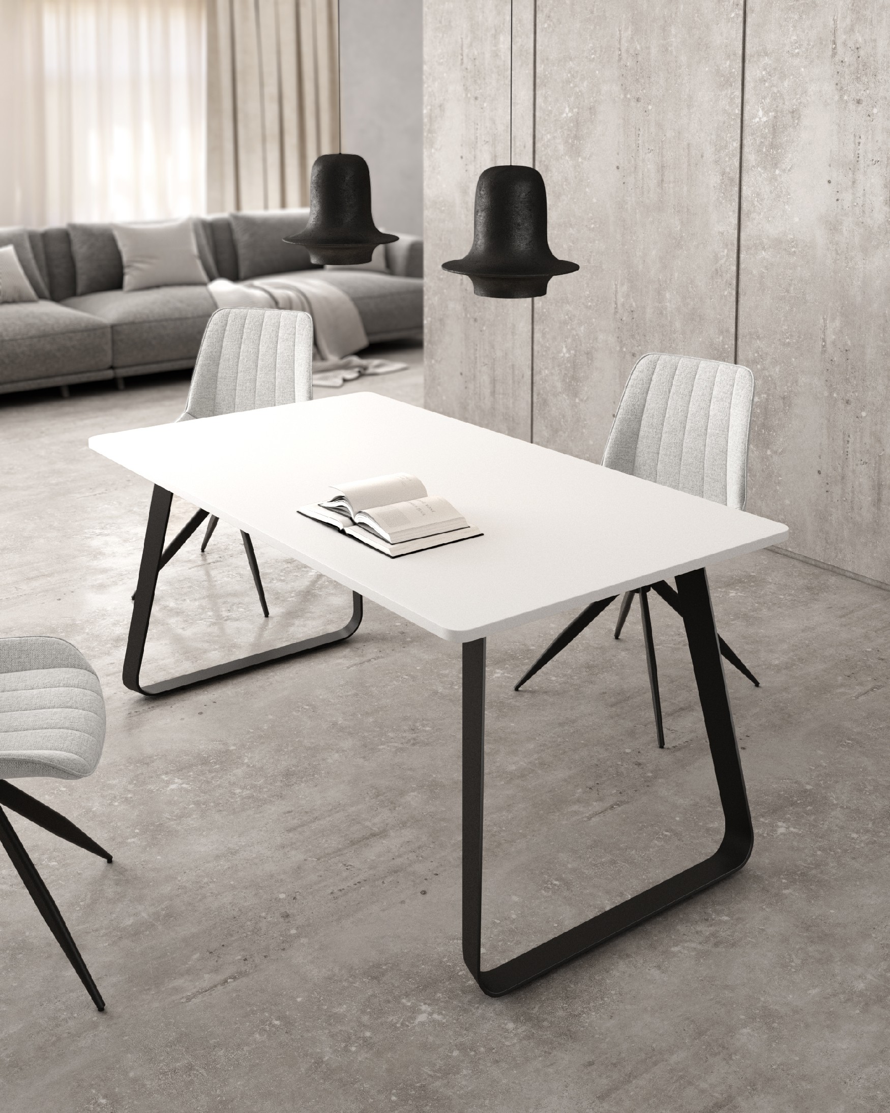 Mesa Como con sobre de melamina blanco extra y pata metálica negra 140 x 90 cm