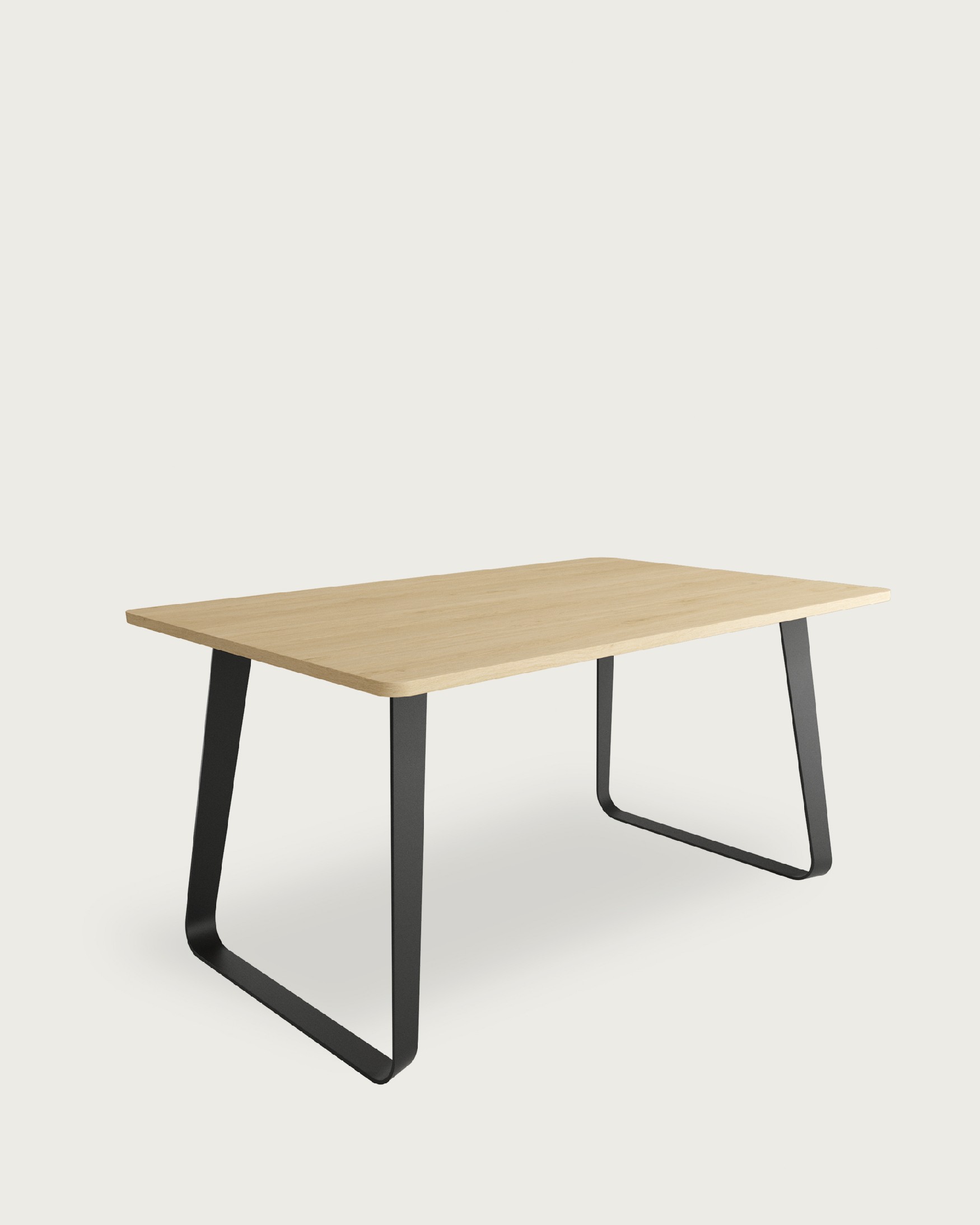 Table à manger avec plateau en mélamine chêne naturel et pied métallique noir 180 x 90 cm