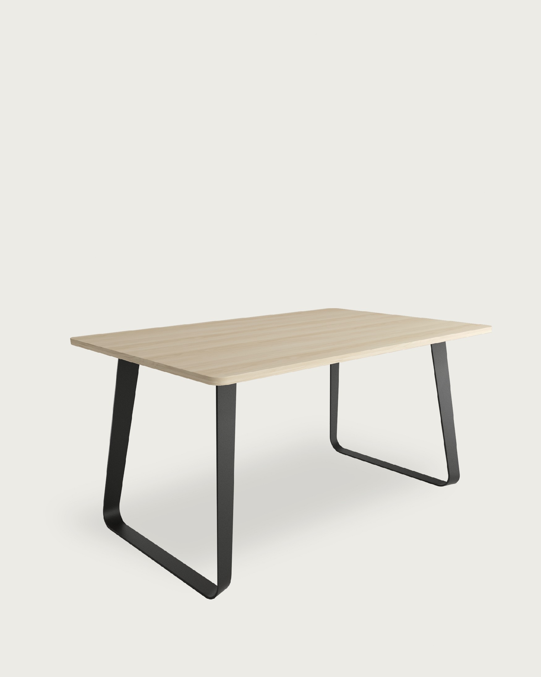 Table à manger avec plateau en mélamine chêne et pied métallique noir 140 x 90 cm