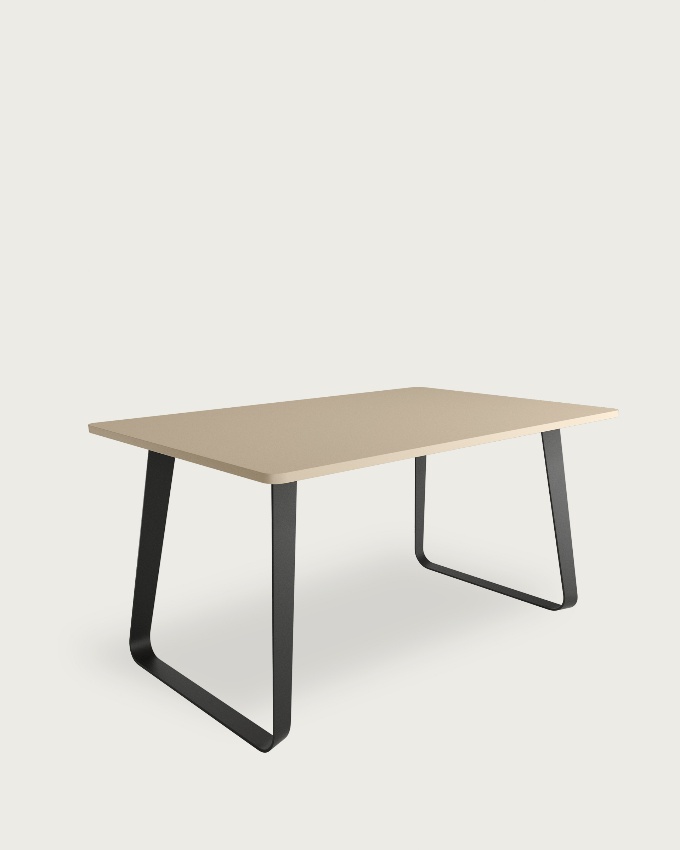 Table Como with pearl melamine top and black metal leg 140 x 90 cm