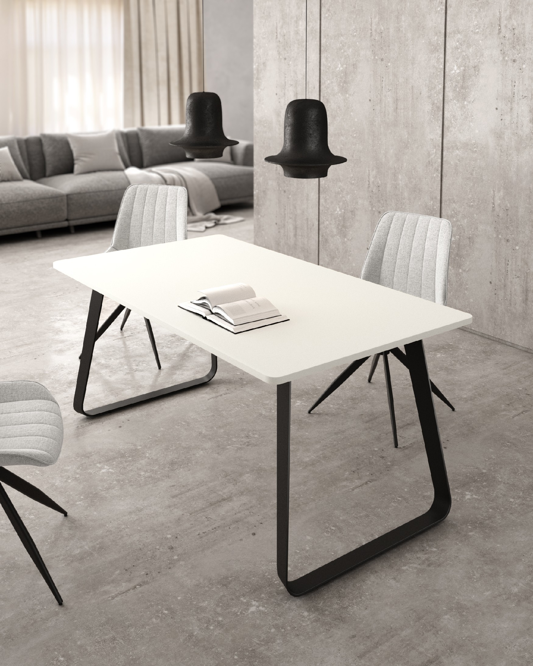 Mesa Como con sobre de melamina soul blanco y pata metálica negra 160 x 90 cm