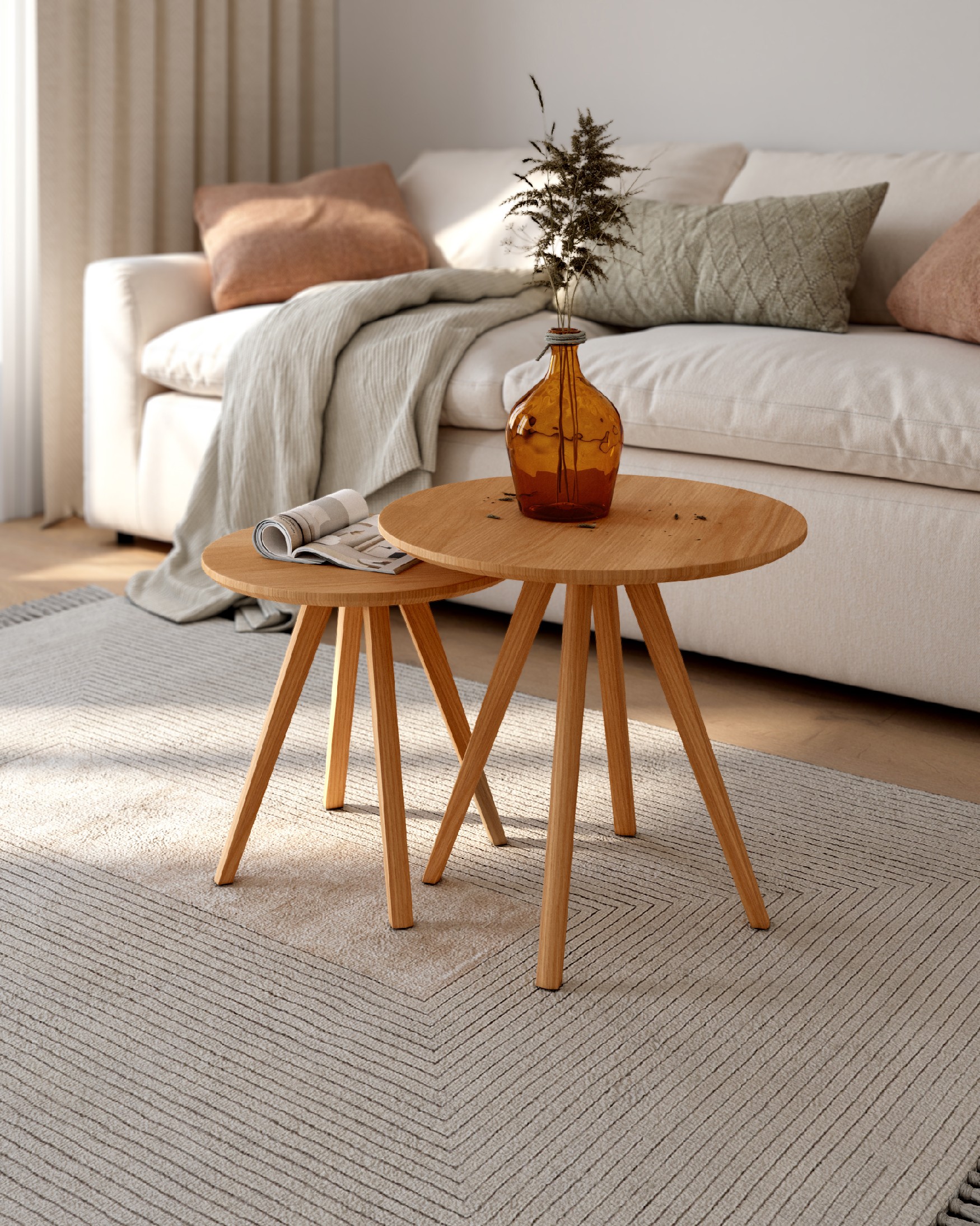 Juego de 2 mesas auxiliares Cook acabado roble natural Ø 50 cm / Ø 40 cm