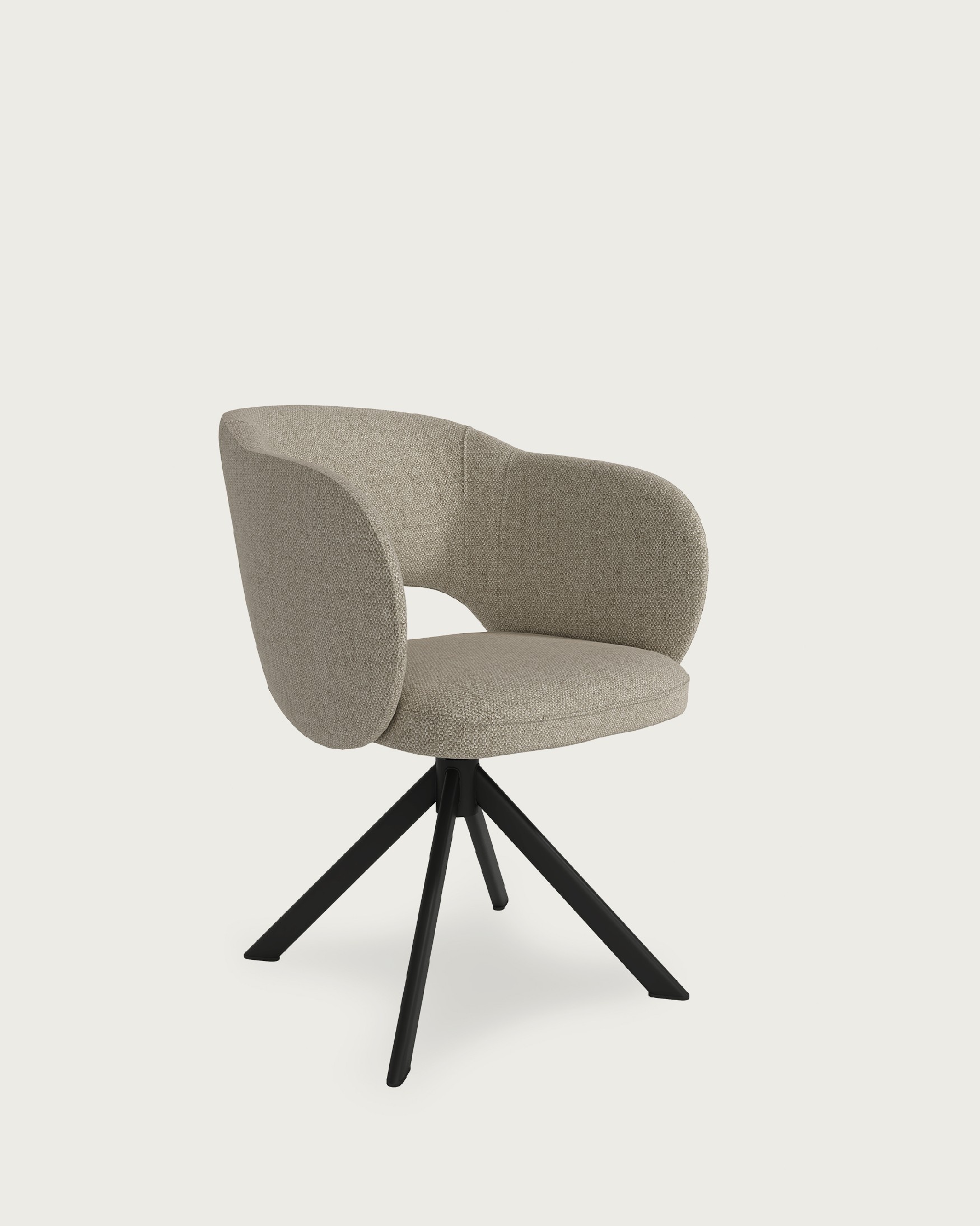 Cork chair with brown upholstery and black metal legs