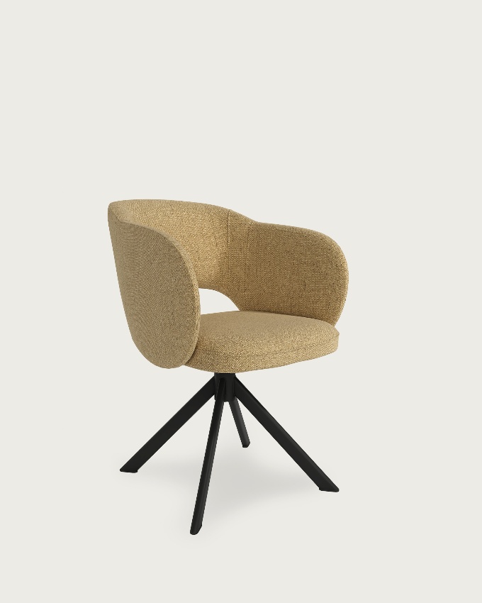 Silla Cork con tapizado mostaza y patas metálicas negras