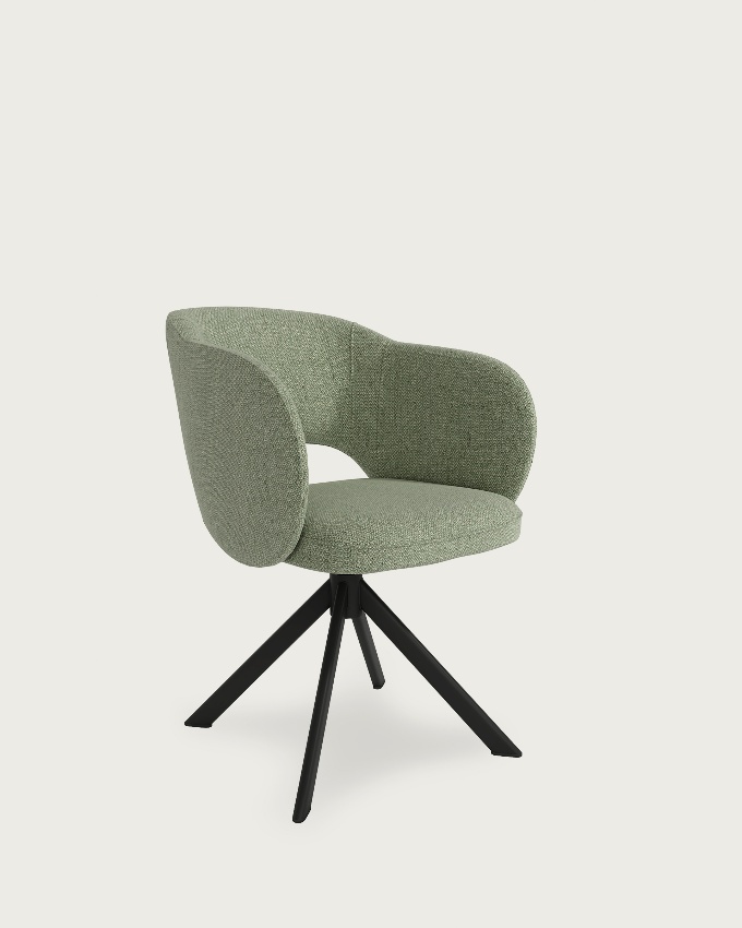 Silla Cork con tapizado verde y patas metálicas negras