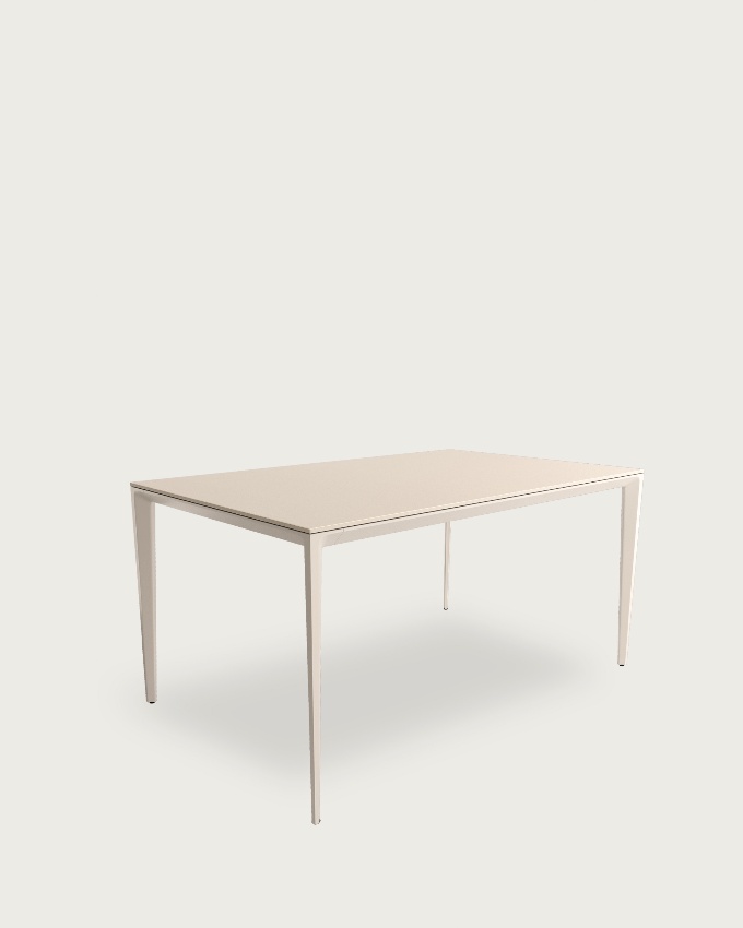 Cortes table with porcelain finish in sand and ivory metal leg 140 x 90 cm