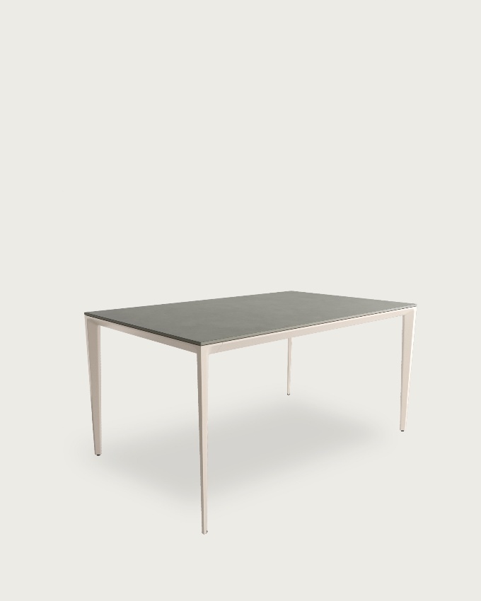 Cortes table with porcelain finish in Portland and ivory metal leg 140 x 90 cm