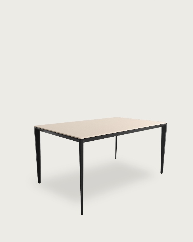 Cortes table with porcelain finish in sand and black metal leg 140 x 90 cm
