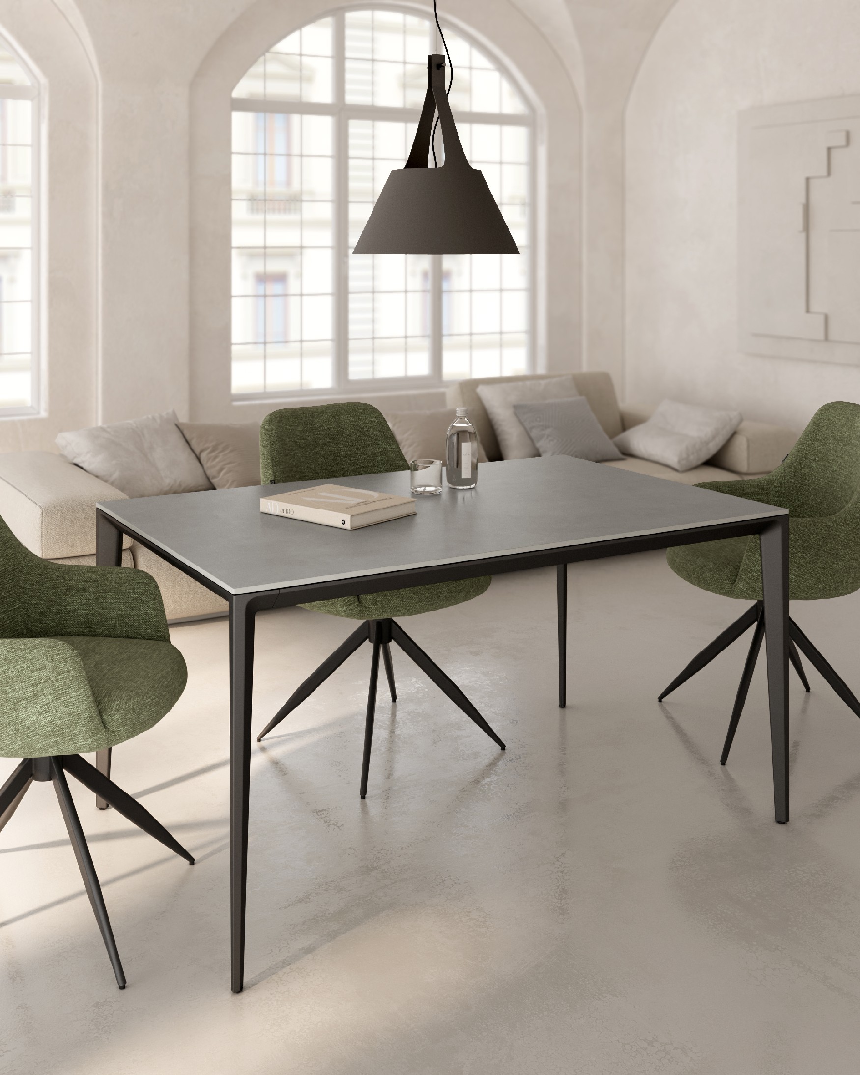 Cortes table with porcelain finish and black metal leg 160 x 90 cm