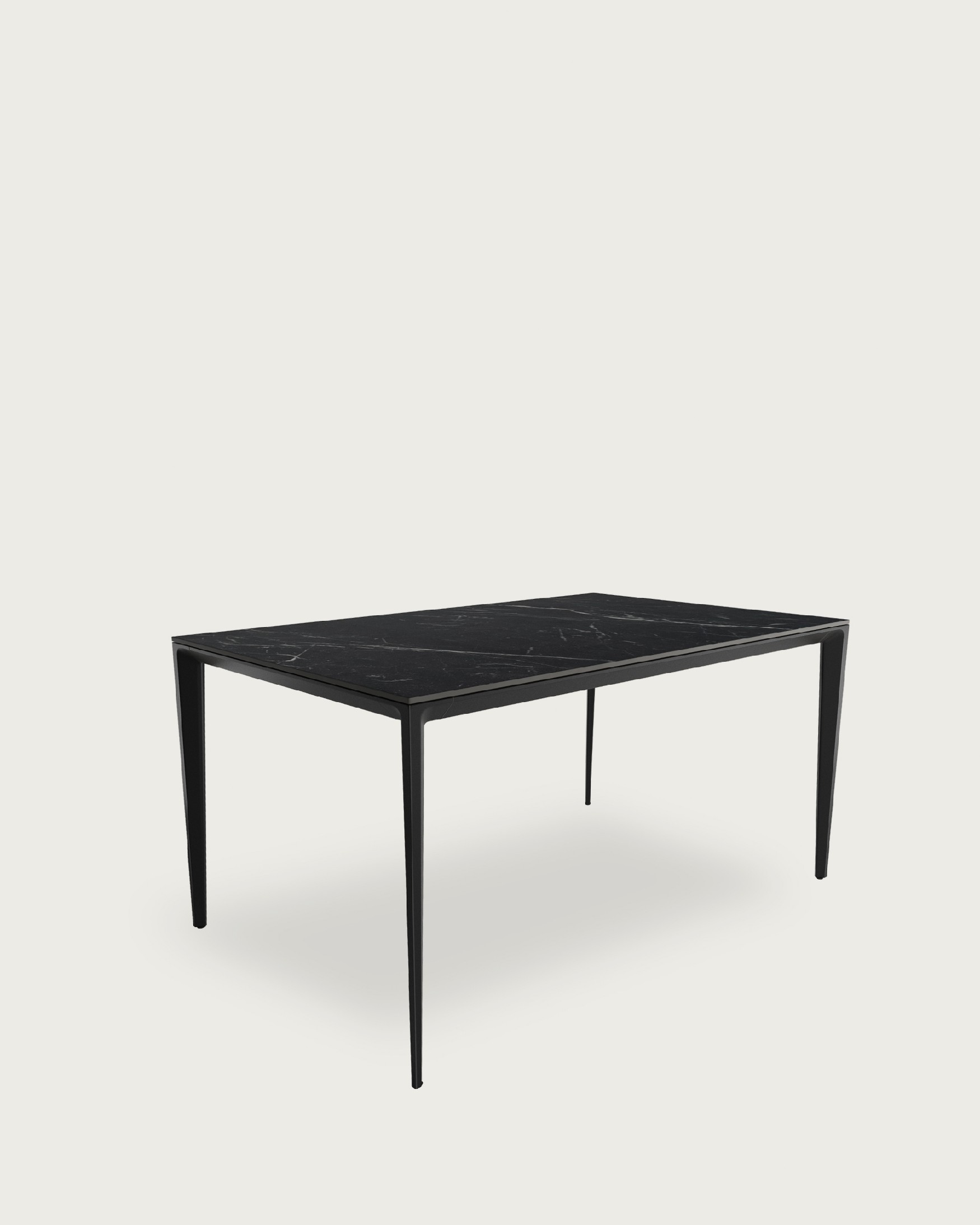 Cortes table with marble porcelain finish and black metal leg 180 x 90 cm