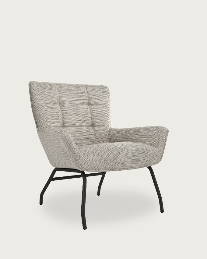 Dalia armchair with pearl upholstery and black metal legs