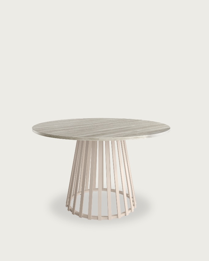 Mesa Delta redonda con sobre de melamina artic y pata metálica marfil Ø 120 cm