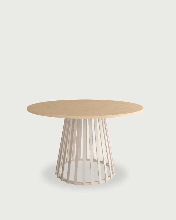 Mesa Delta redonda con sobre de melamina alpin y pata metálica marfil Ø 120 cm