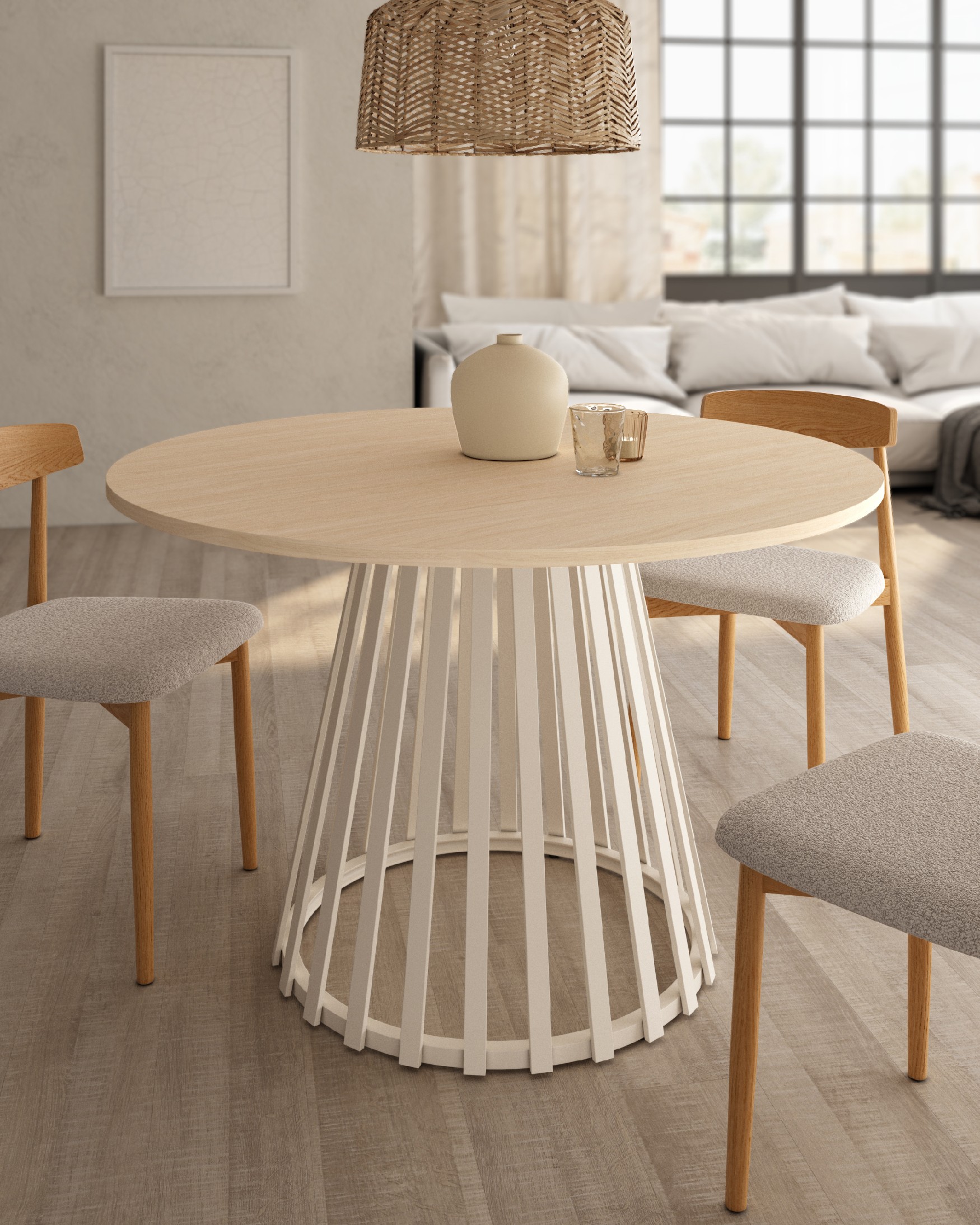 Delta round table with alpine melamine top and ivory metal leg Ø 120 cm