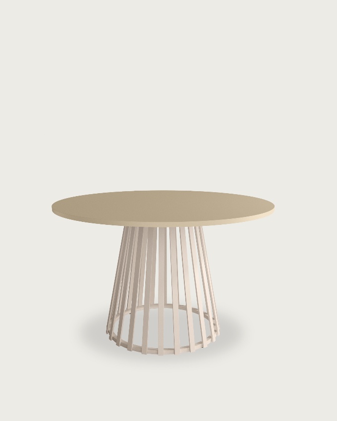 Mesa Delta redonda con sobre de melamina perla y pata metálica marfil Ø 120 cm