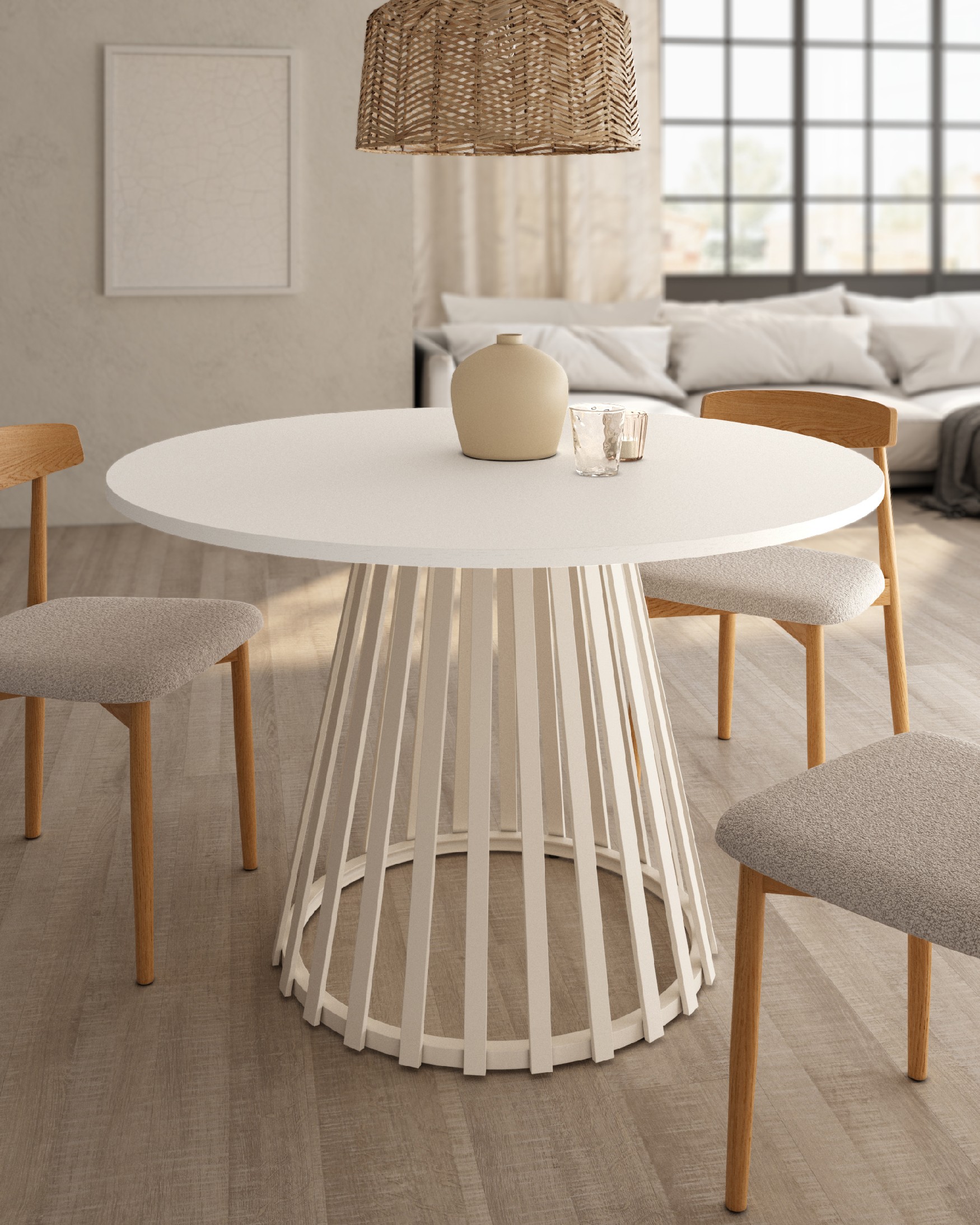 Mesa Delta redonda con sobre de melamina soul blanco y pata metálica marfil Ø 120 cm