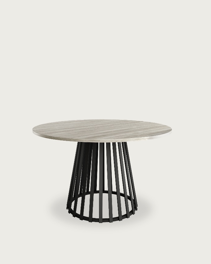 Mesa Delta redonda con sobre de melamina artic y pata metálica negra Ø 120 cm