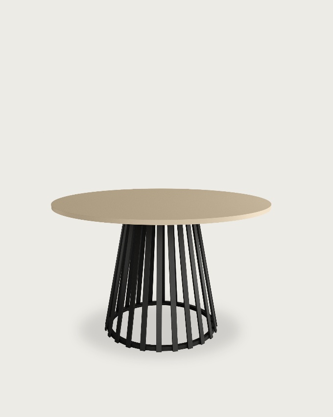 Table ronde Delta avec plateau en mélamine perle et pied métallique noir Ø 120 cm