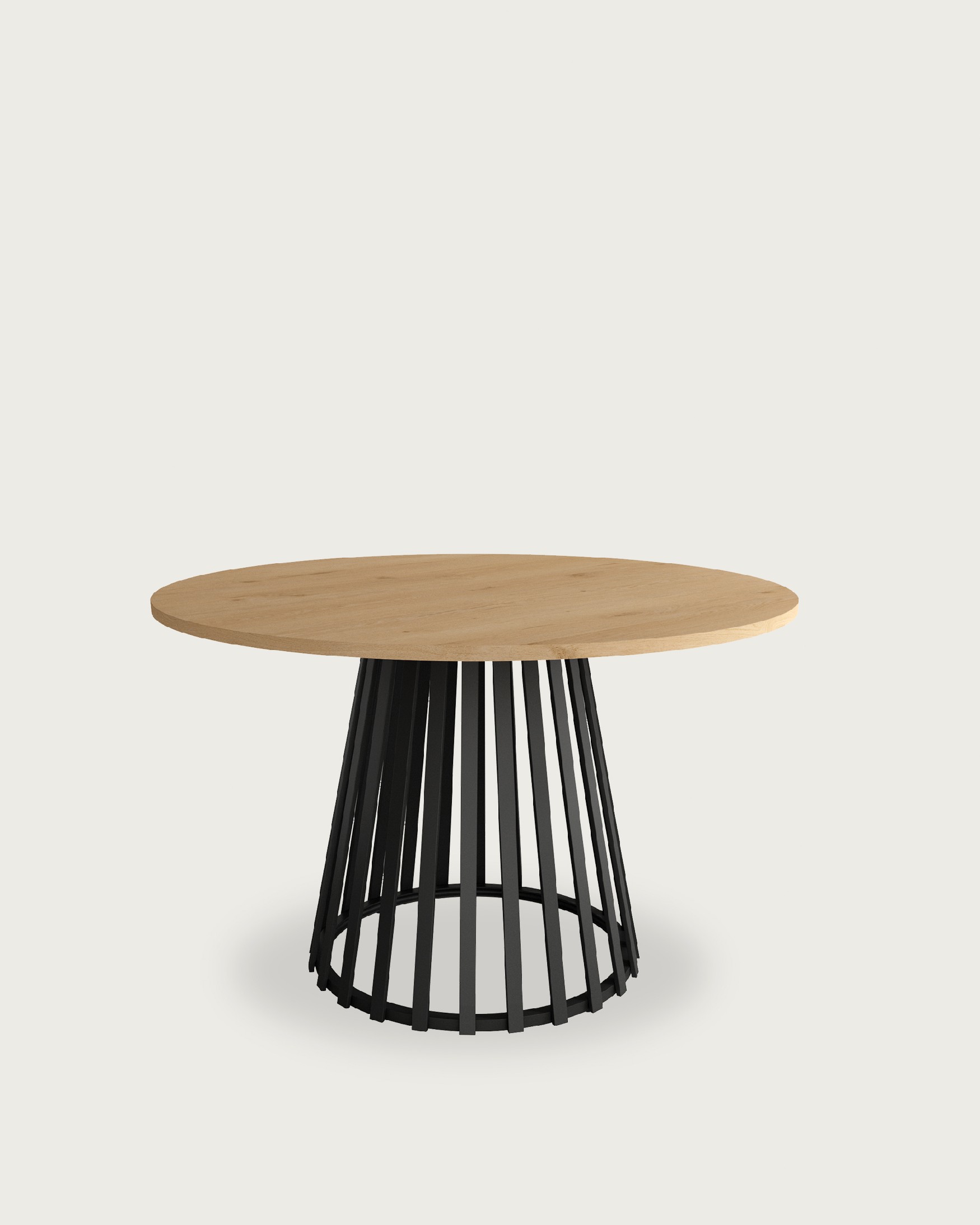 Delta round table with oak melamine top and black metal leg Ø 120 cm