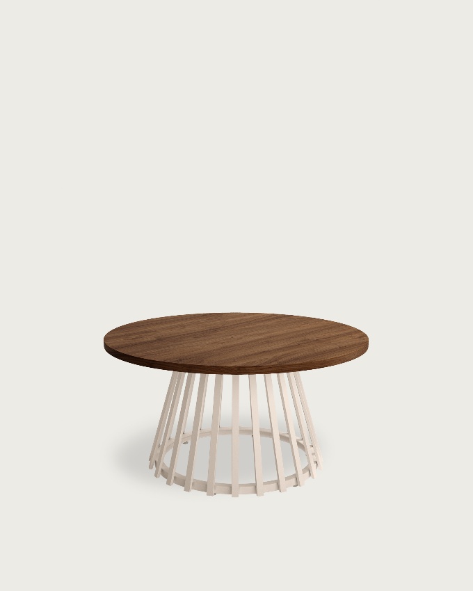 Table d'appoint Delta ronde avec plateau en mélamine java et pied métallique ivoire Ø 80 cm