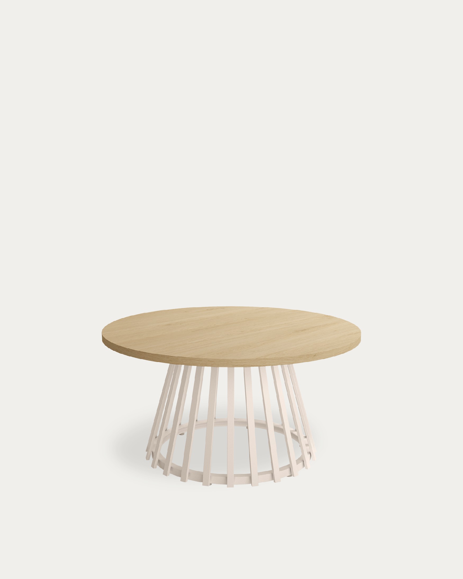 Table d'appoint Delta ronde avec plateau en mélamine chêne naturel et pied métallique ivoire Ø 80 cm