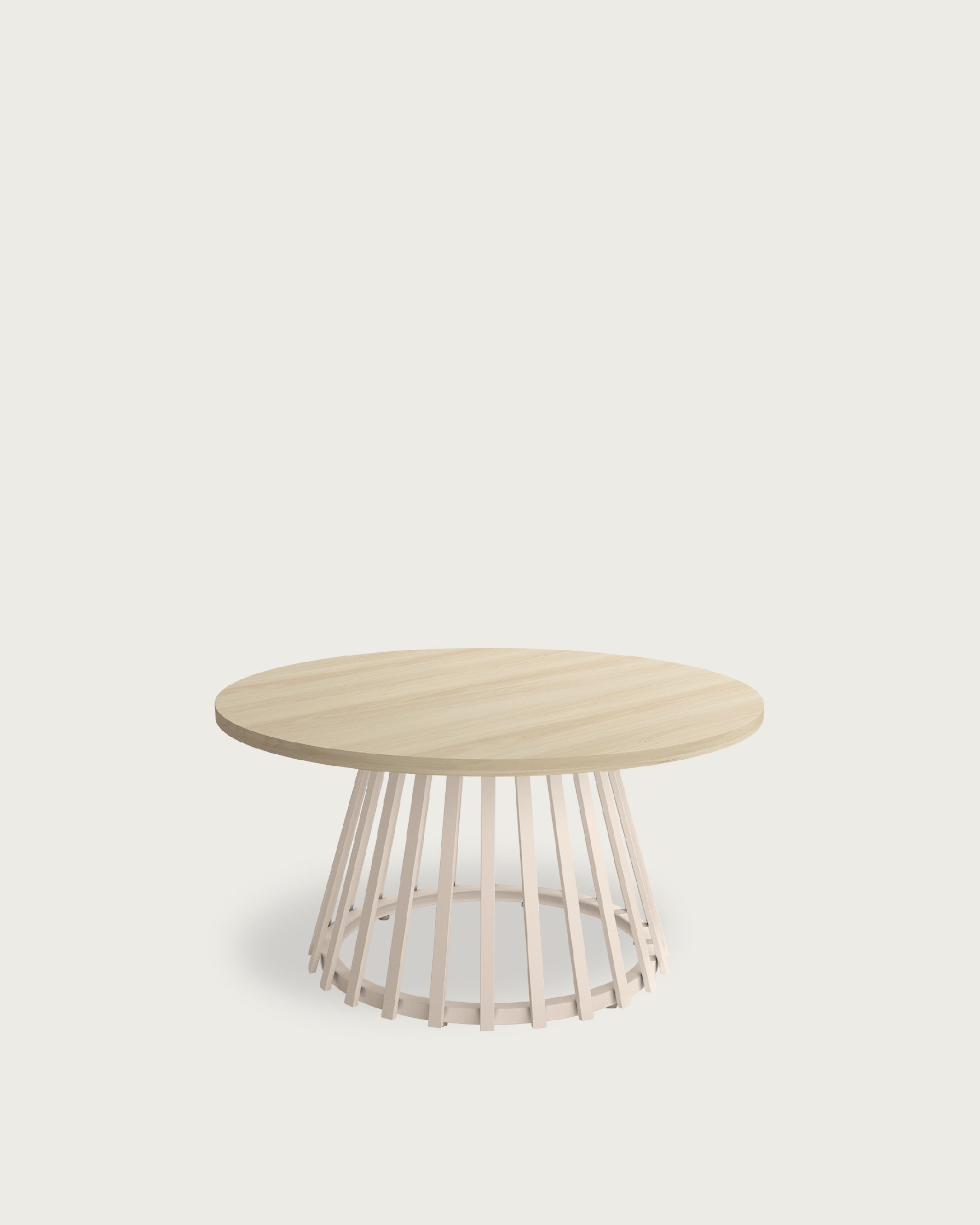 Table d'appoint Delta ronde avec plateau en mélamine chêne et pied métallique ivoire Ø 80 cm