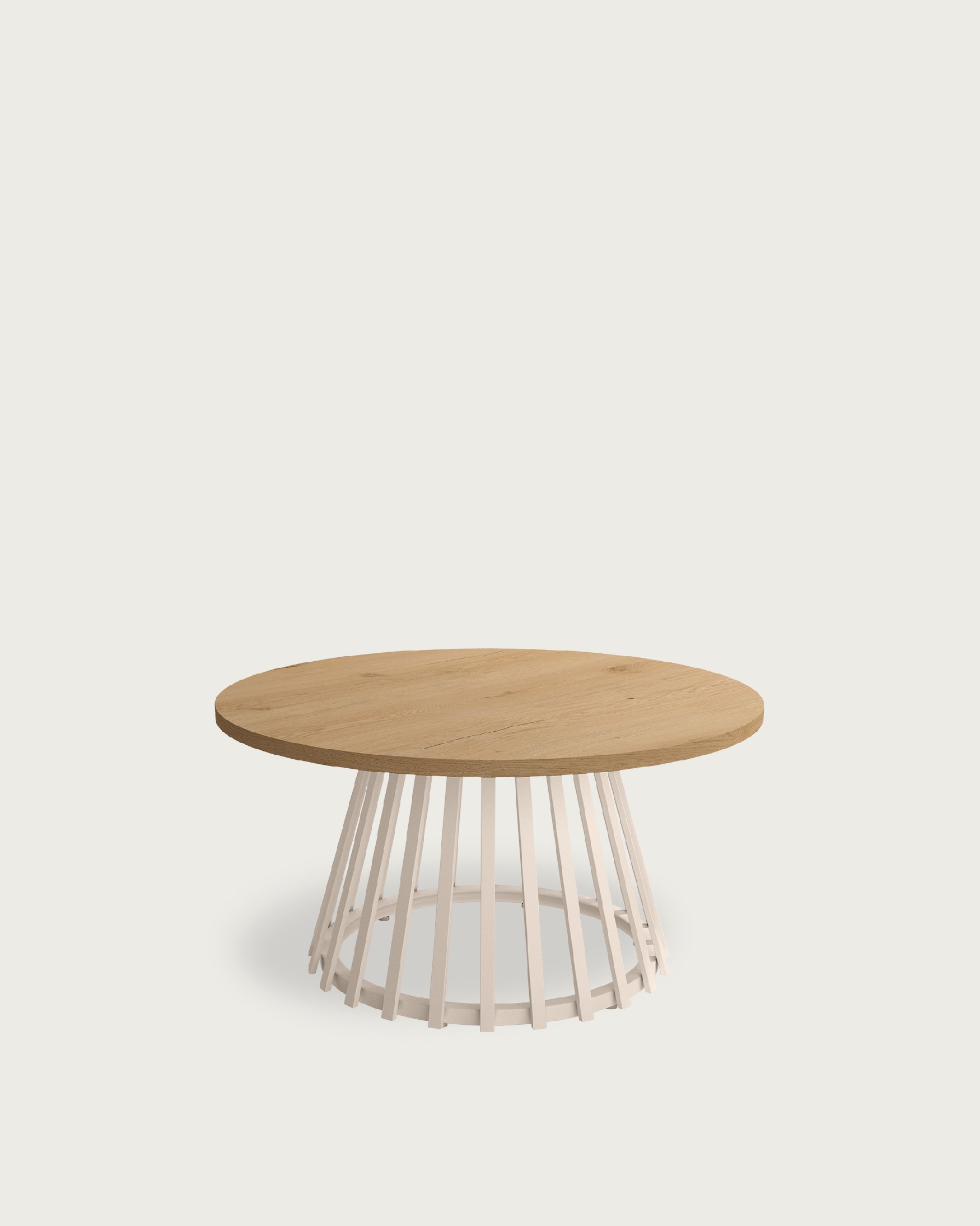 Delta round side table with oak melamine top and ivory metal leg Ø 80 cm