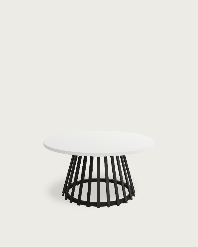 Table d'appoint Delta ronde avec plateau en mélamine blanc extra et pied métallique noir Ø 80 cm
