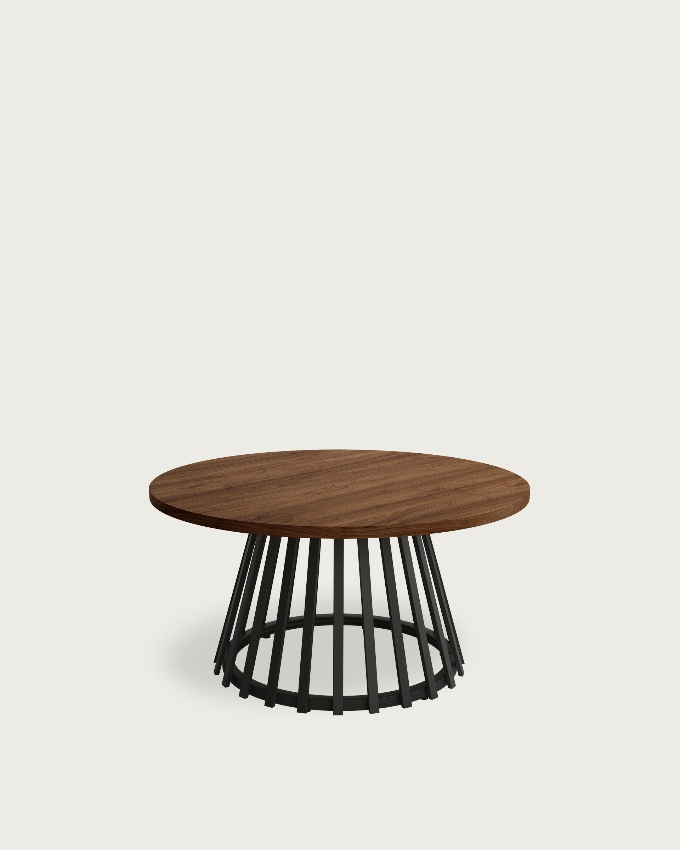 Table d'appoint Delta ronde avec plateau en mélamine java et pied métallique noir Ø 80 cm