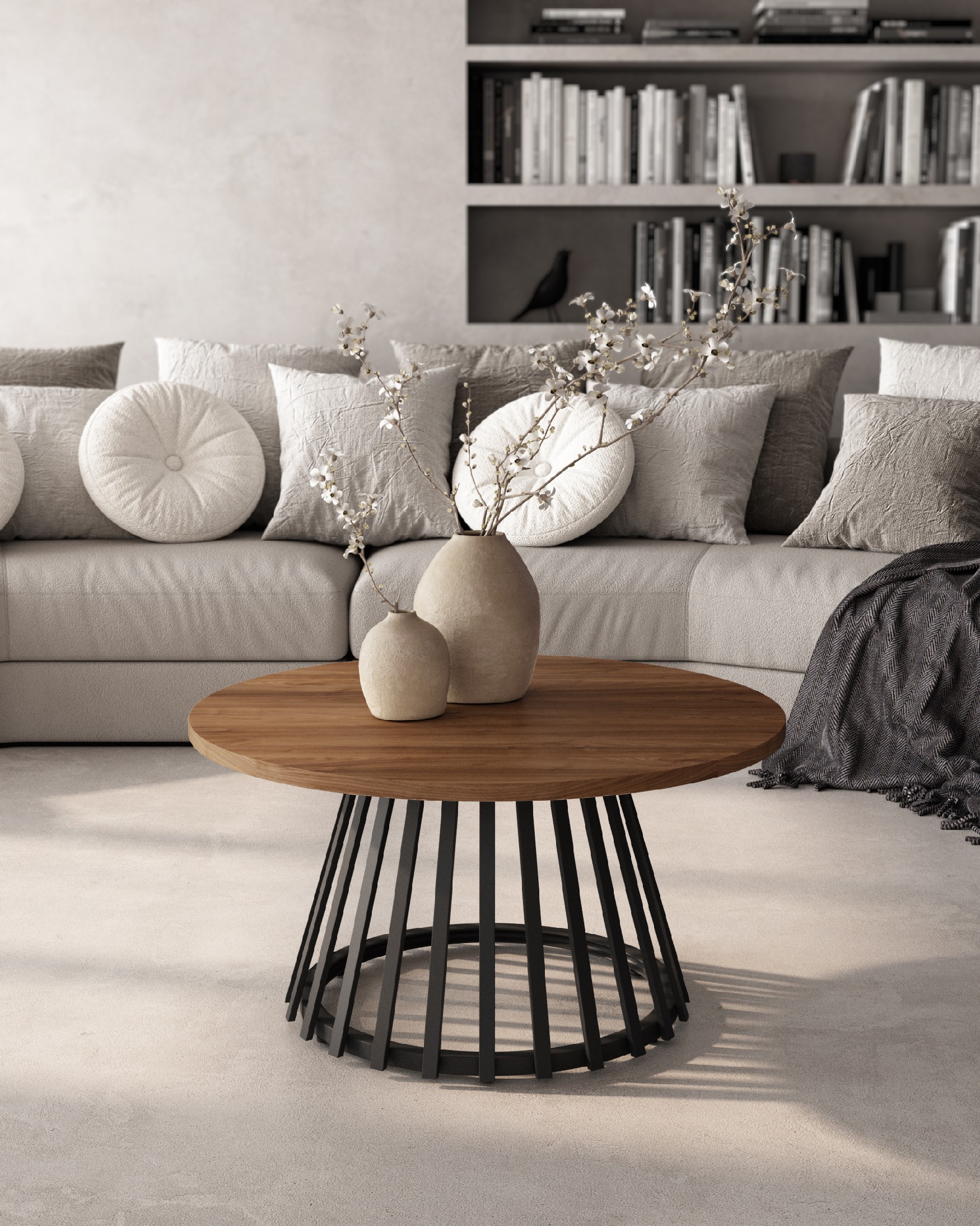 Delta round side table with java melamine top and black metal leg Ø 80 cm