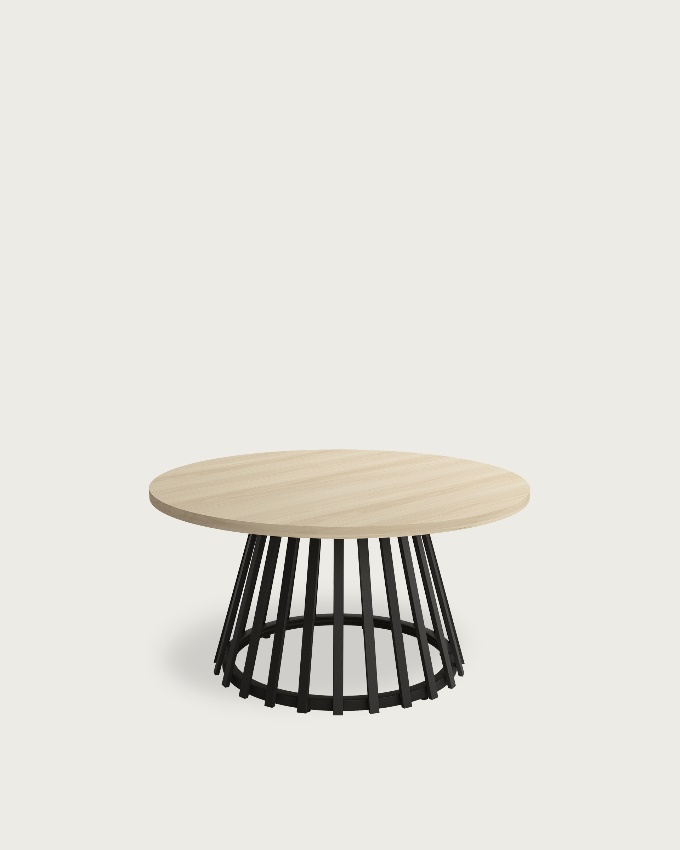 Table d'appoint Delta ronde avec plateau en mélamine chêne et pied métallique noir Ø 80 cm