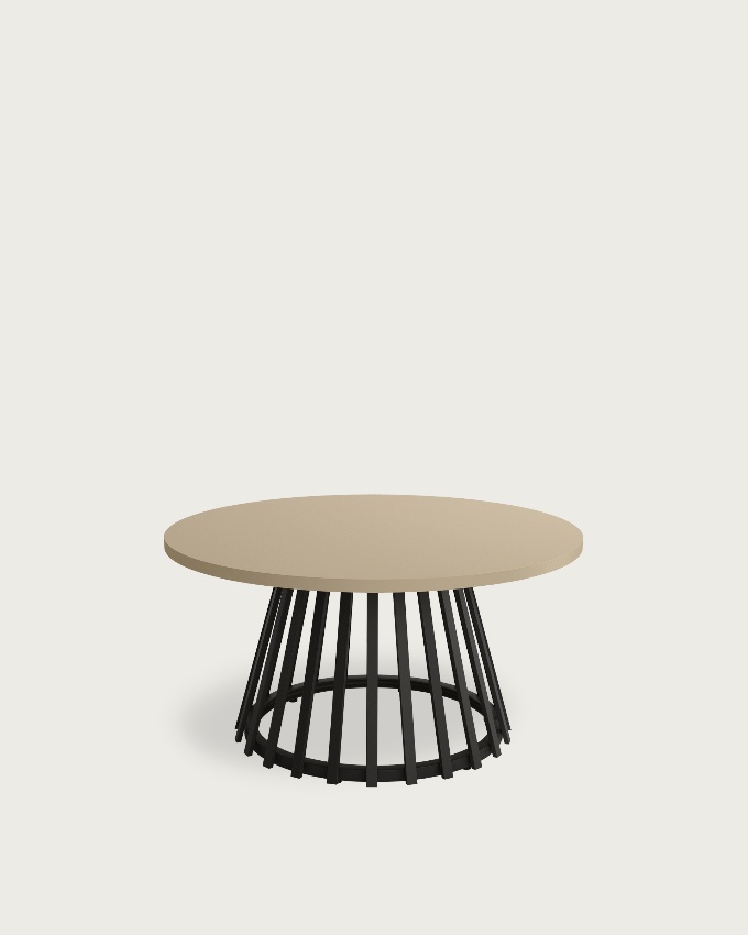 Table d'appoint Delta ronde avec plateau en mélamine perle et pied métallique noir Ø 80 cm