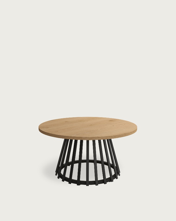 Table d'appoint Delta ronde avec plateau en mélamine chêne et pied métallique noir Ø 80 cm