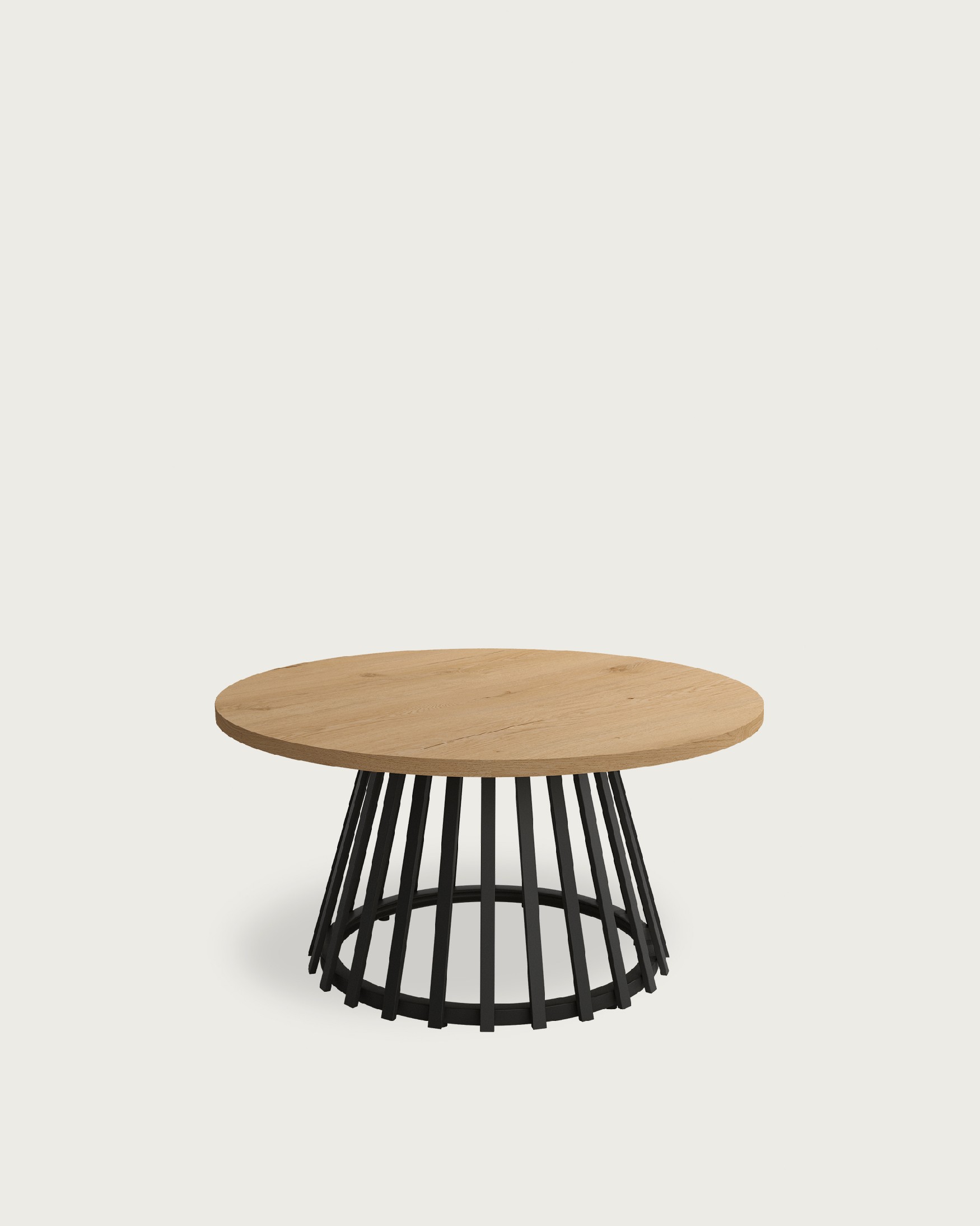 Table d'appoint Delta ronde avec plateau en mélamine chêne et pied métallique noir Ø 80 cm