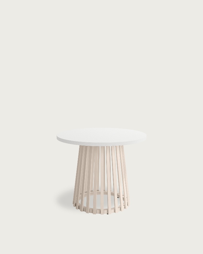 Table d'appoint Delta ronde avec plateau en mélamine blanc extra et pied métallique ivoire Ø 60 cm