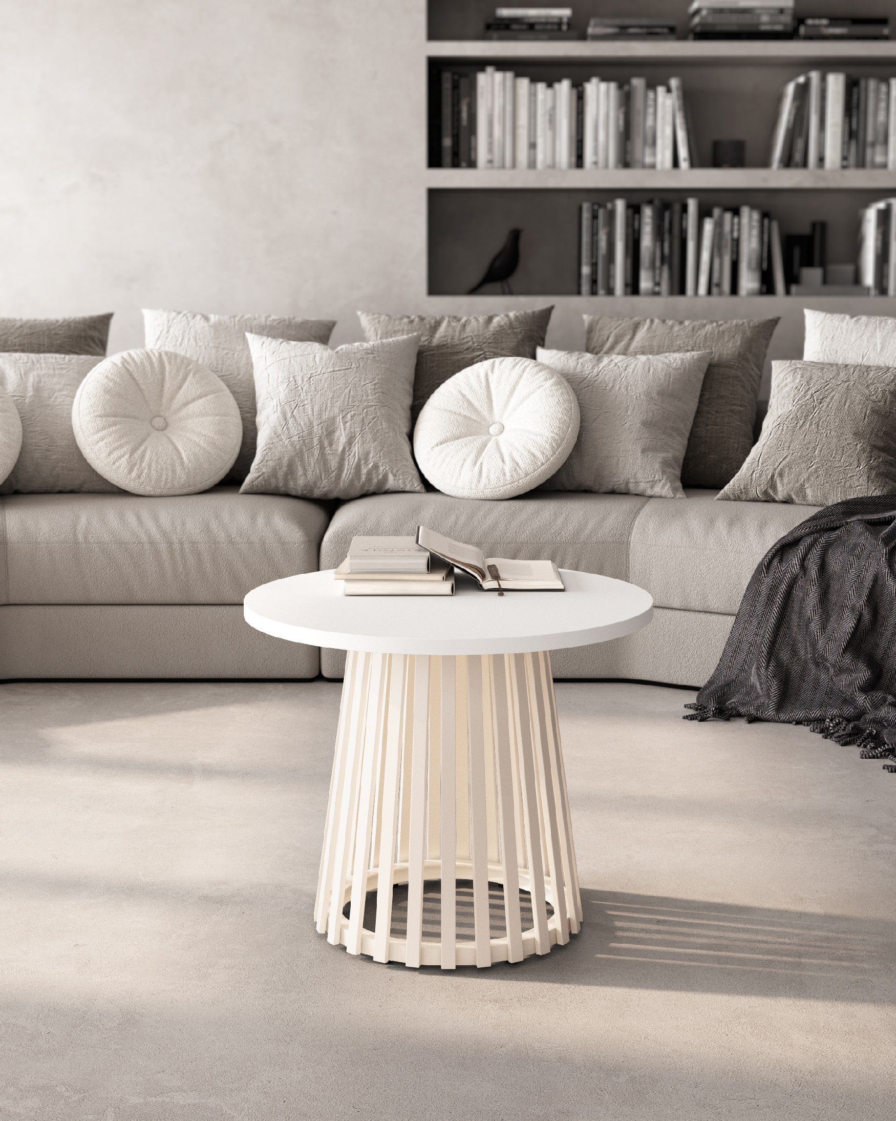 Table d'appoint Delta ronde avec plateau en mélamine blanc extra et pied métallique ivoire Ø 60 cm
