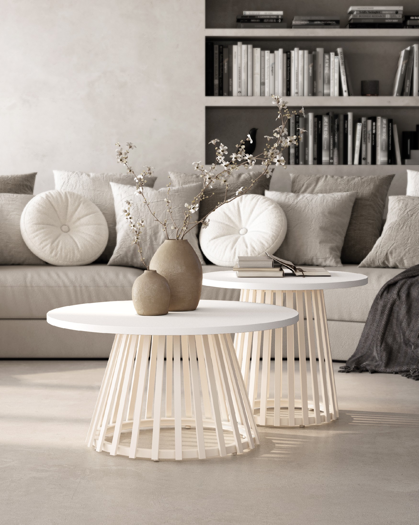 Table d'appoint Delta ronde avec plateau en mélamine blanc extra et pied métallique ivoire Ø 60 cm