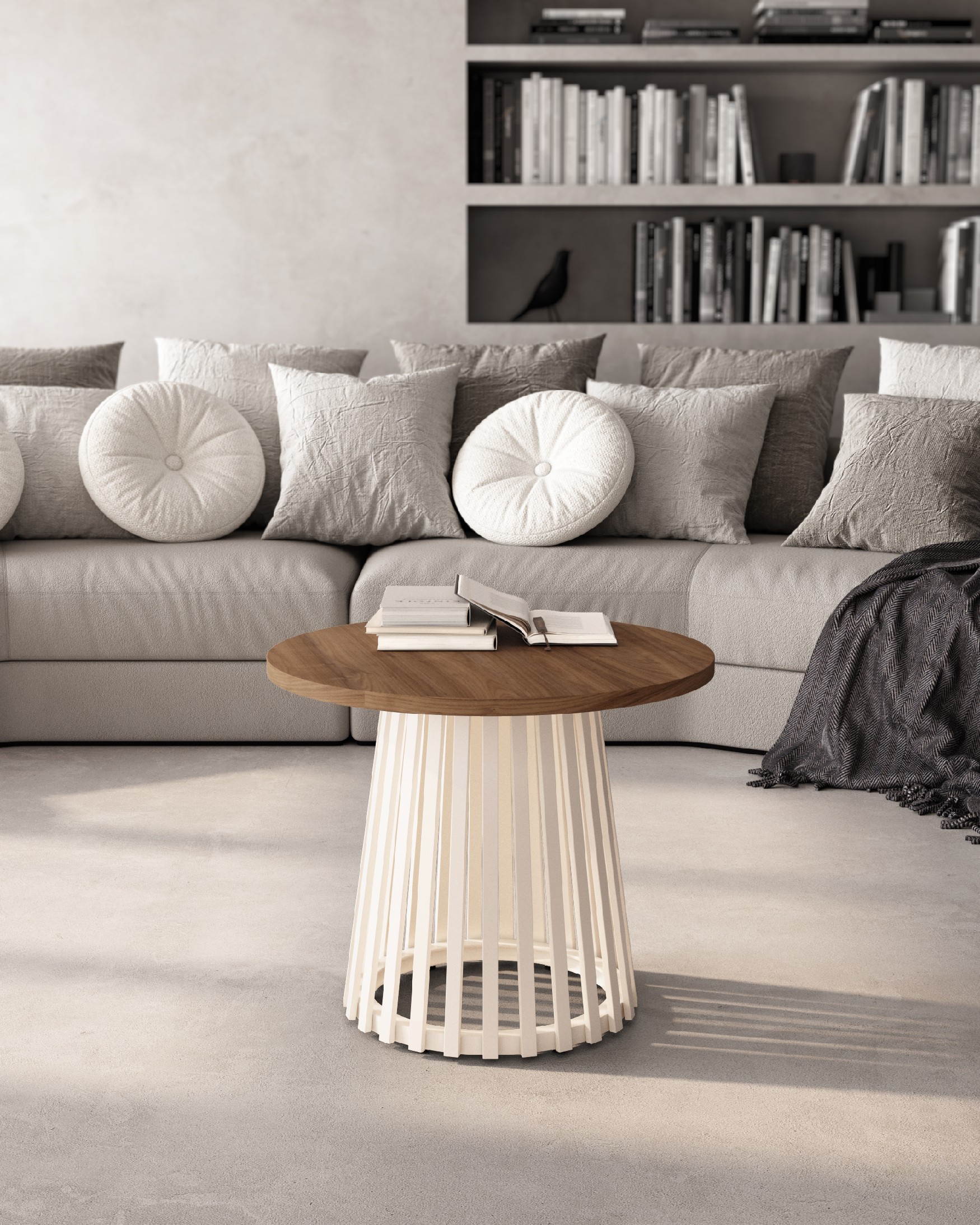 Delta round side table with java melamine top and ivory metal leg Ø 60 cm