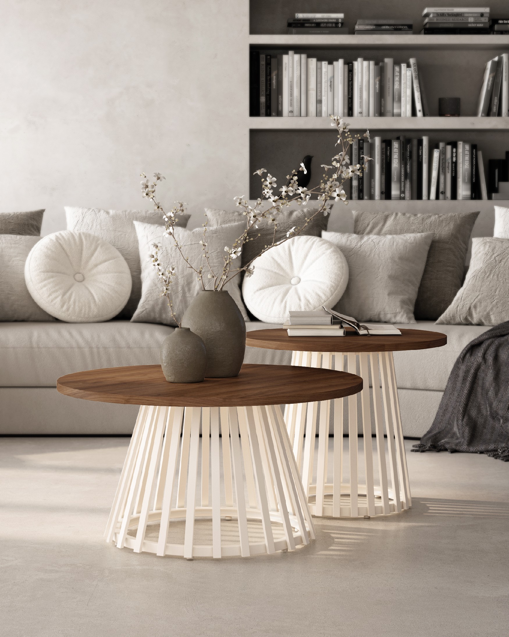 Delta round side table with java melamine top and ivory metal leg Ø 60 cm