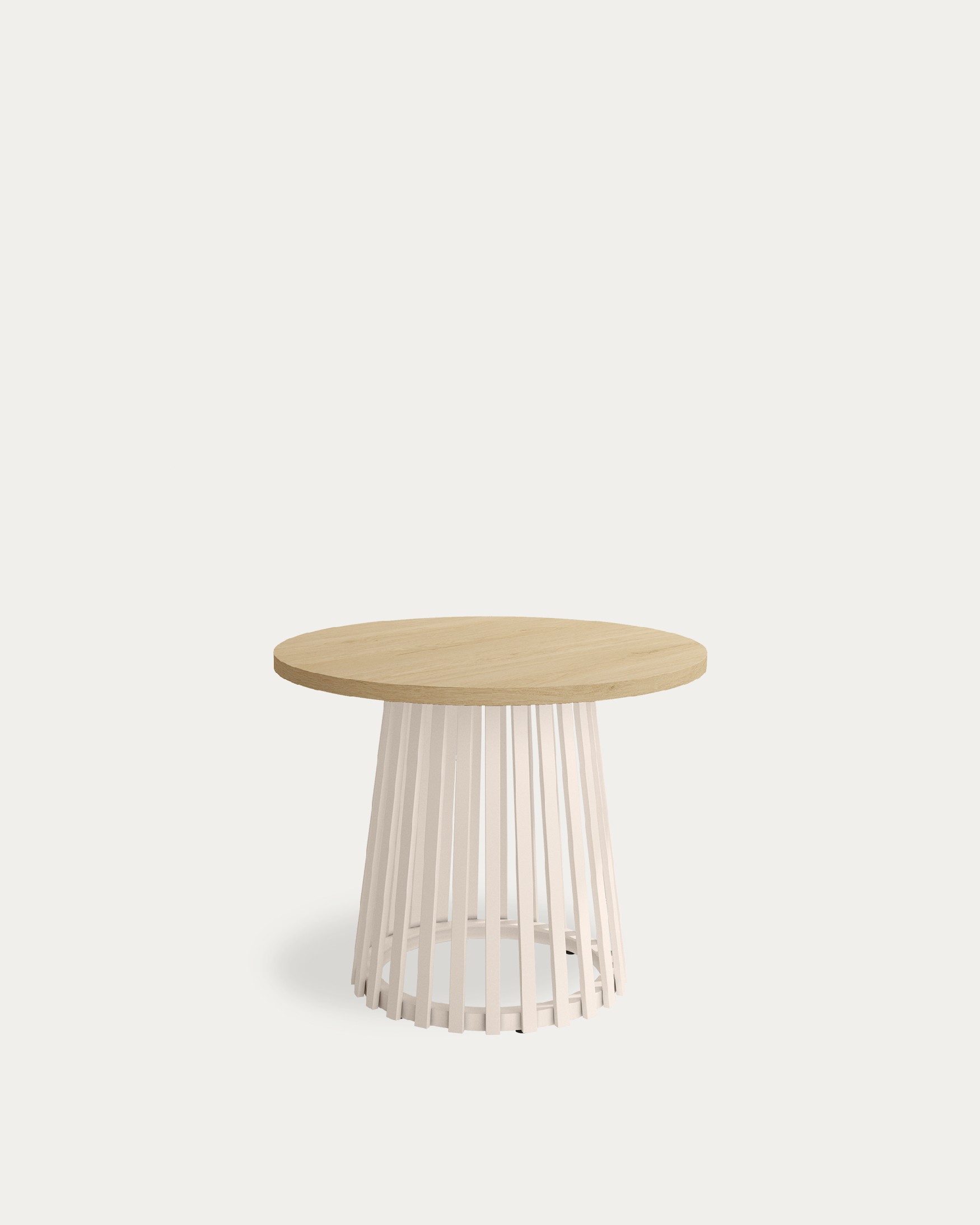 Delta round side table with natural oak melamine top and ivory metal leg Ø 60 cm