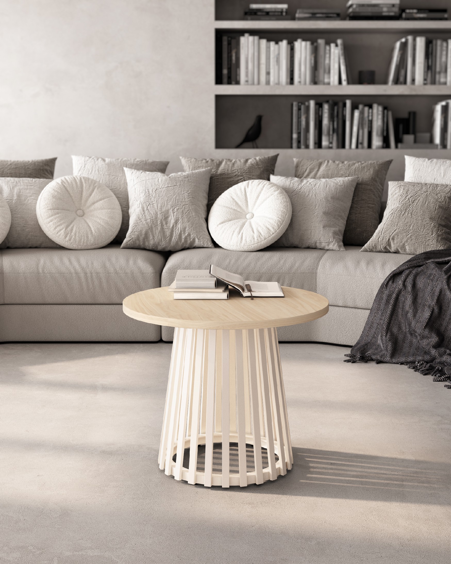 Table d'appoint Delta ronde avec plateau en mélamine alpin et pied métallique ivoire Ø 60 cm