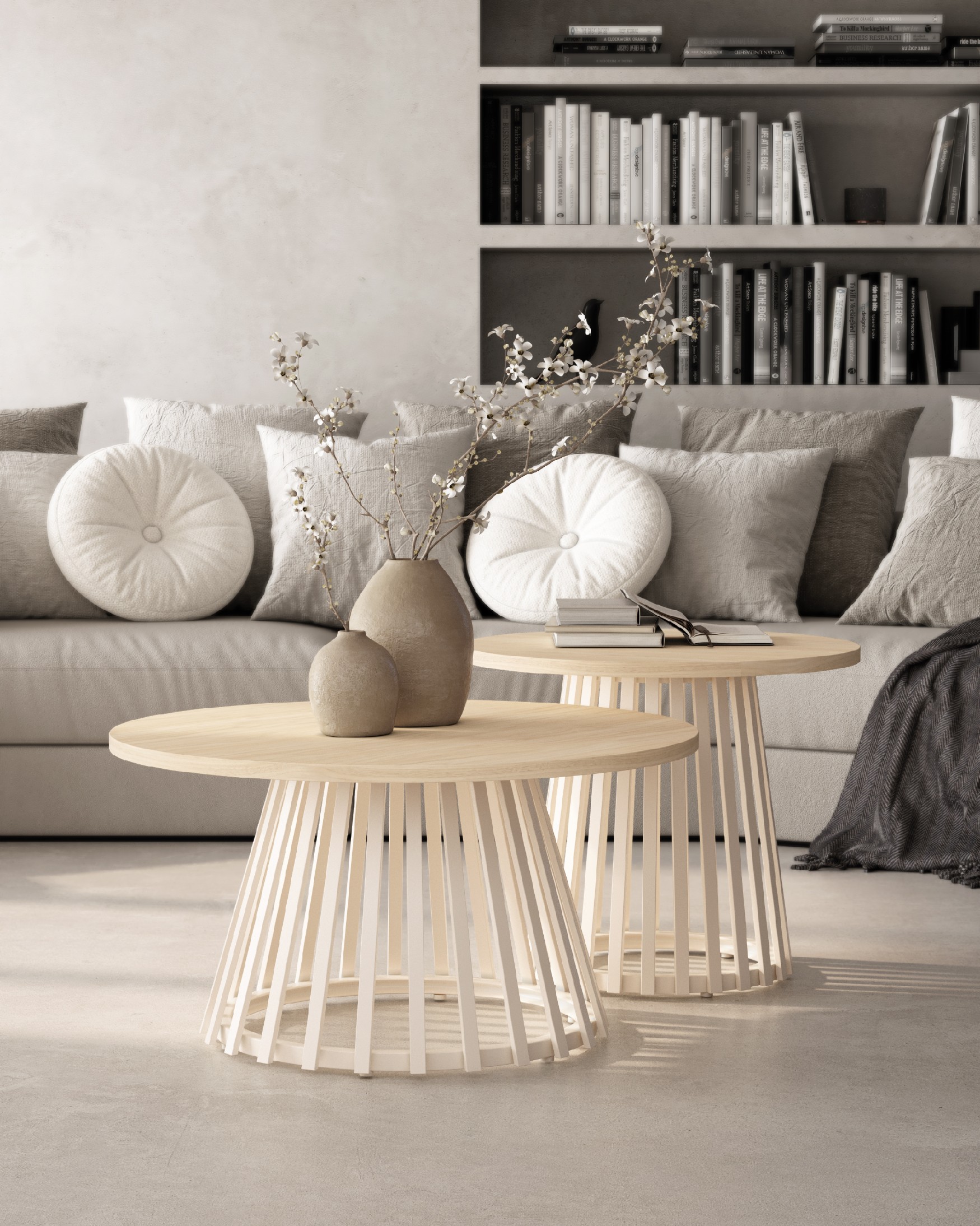 Table d'appoint Delta ronde avec plateau en mélamine alpin et pied métallique ivoire Ø 60 cm