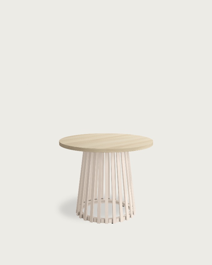 Table d'appoint Delta ronde avec plateau en mélamine chêne et pied métallique ivoire Ø 60 cm