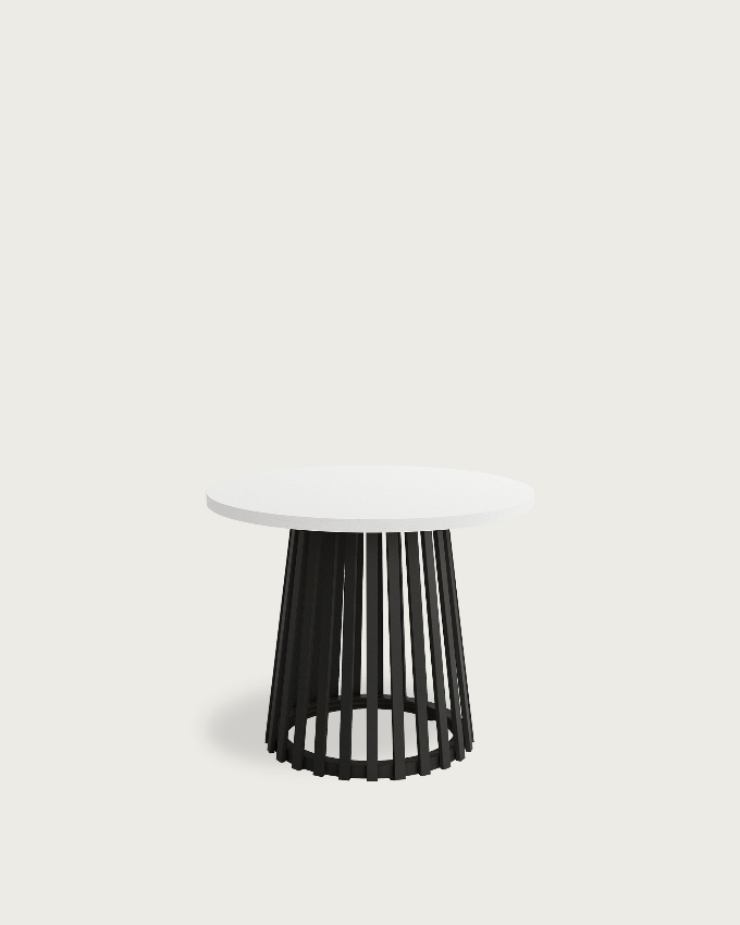 Table d'appoint Delta ronde avec plateau en mélamine blanc extra et pied métallique noir Ø 60 cm