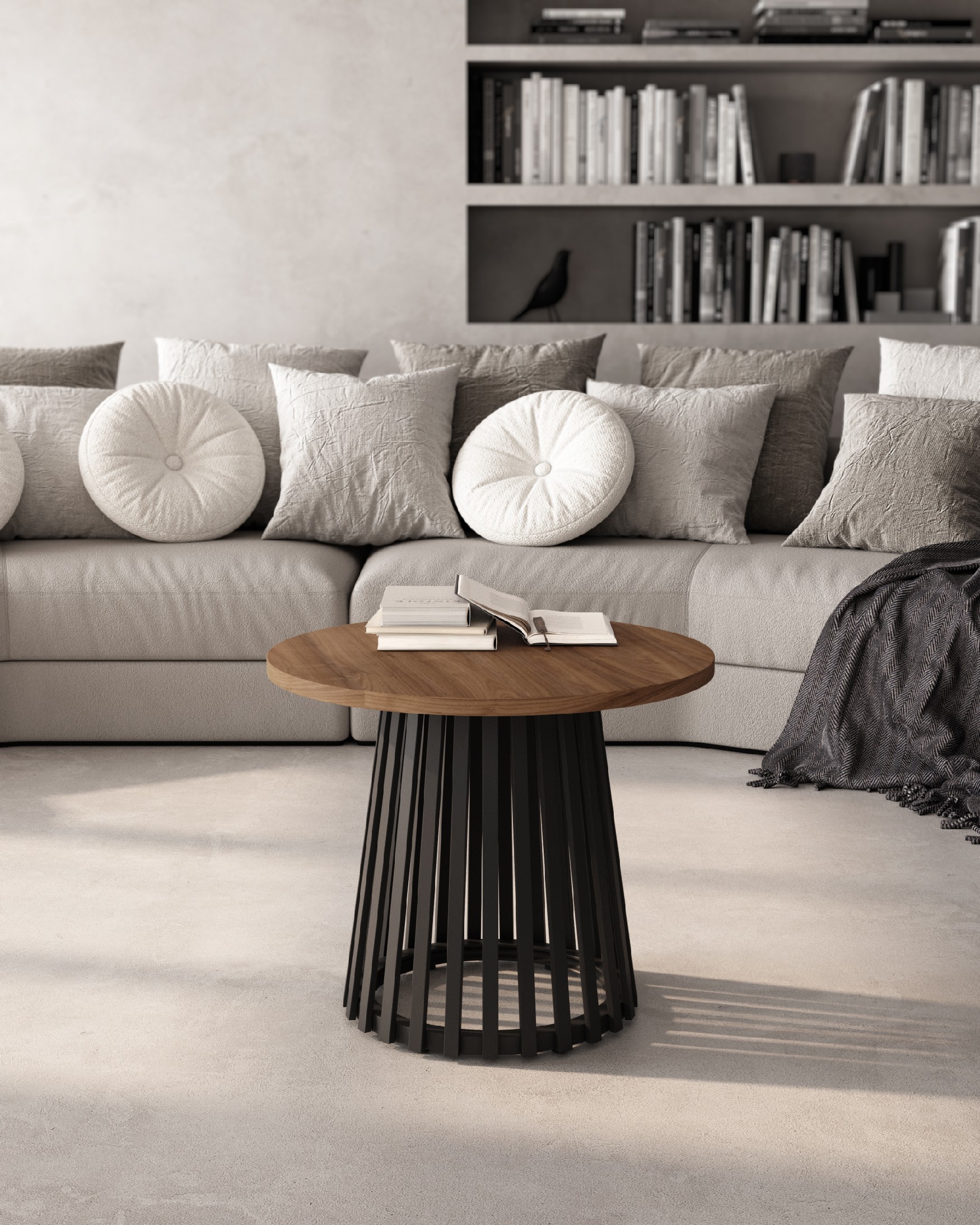 Delta round side table with java melamine top and black metal leg Ø 60 cm